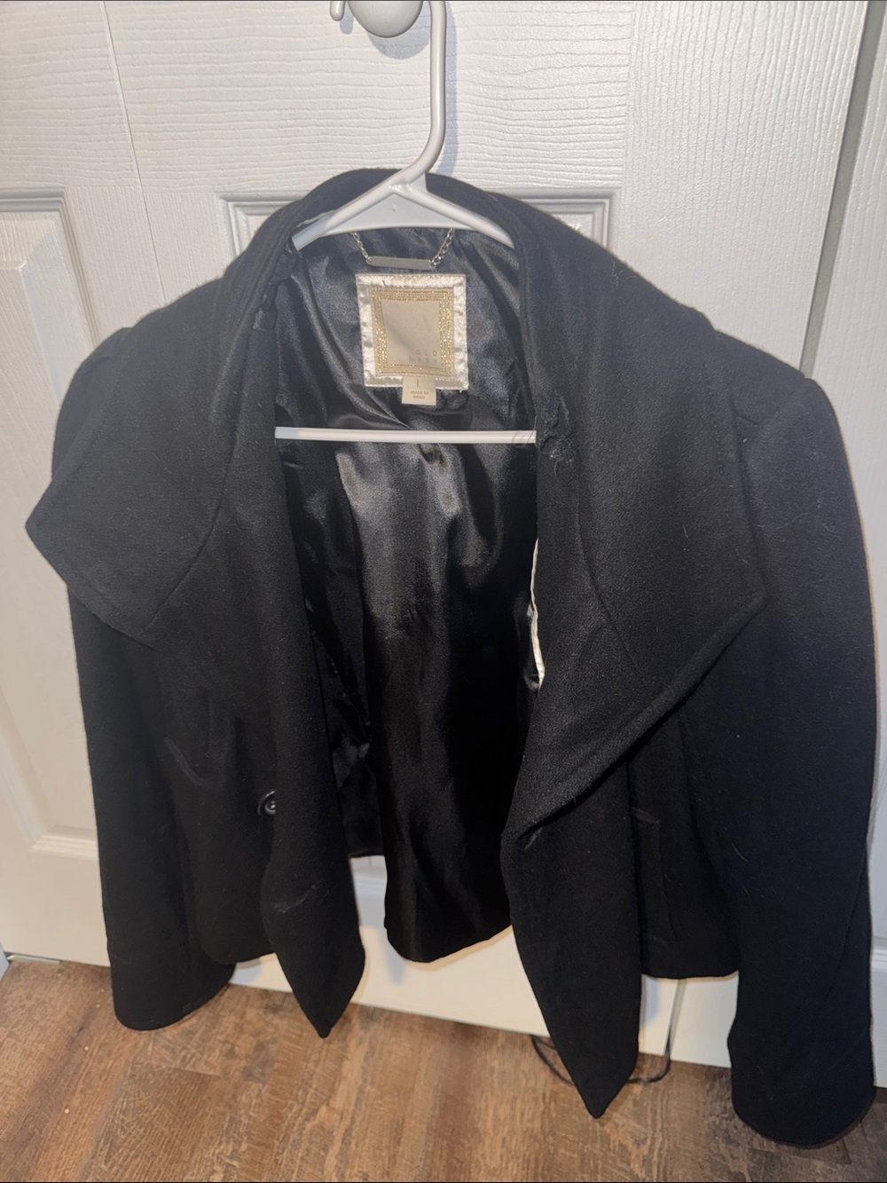 Old Navy Black Draped Open-Front Pea Coat